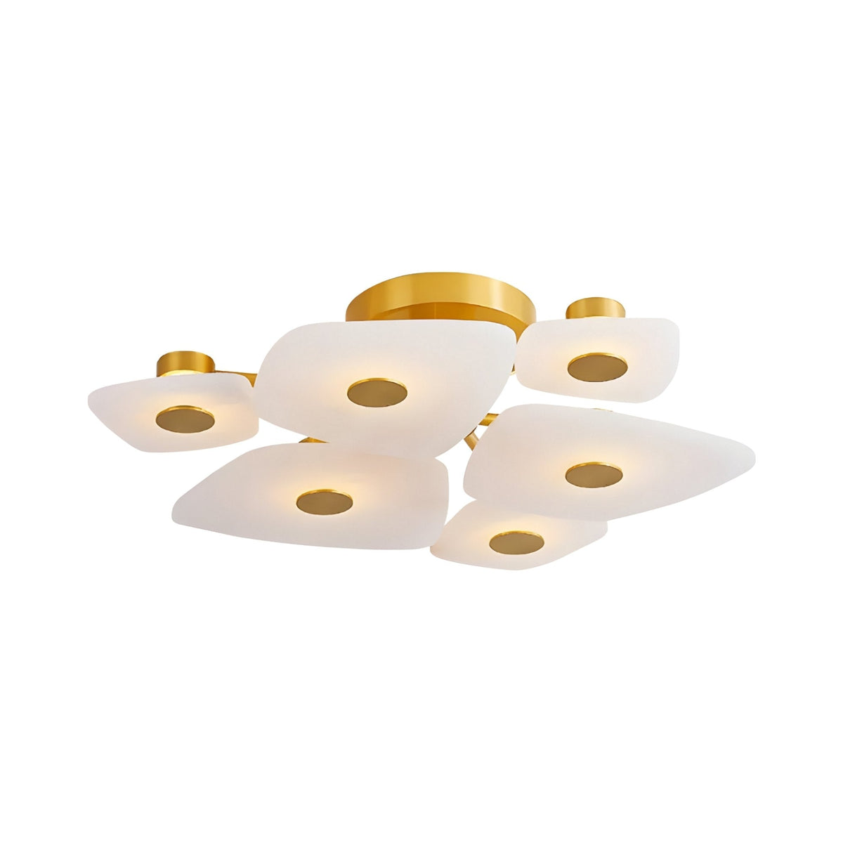 Calyra LED Small Alabaster Semi-Flush Ceiling Light - Brushed Brass