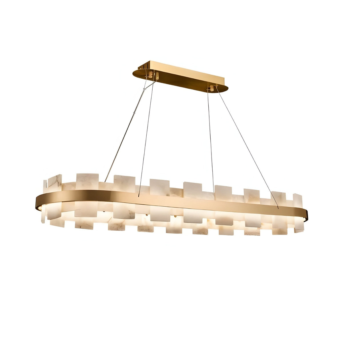 Montyra LED Panelled Alabaster Linear Chandelier - Soft White & Brass