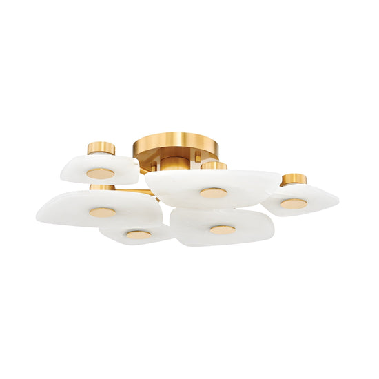 Calyra LED Small Alabaster Semi-Flush Ceiling Light - Brushed Brass