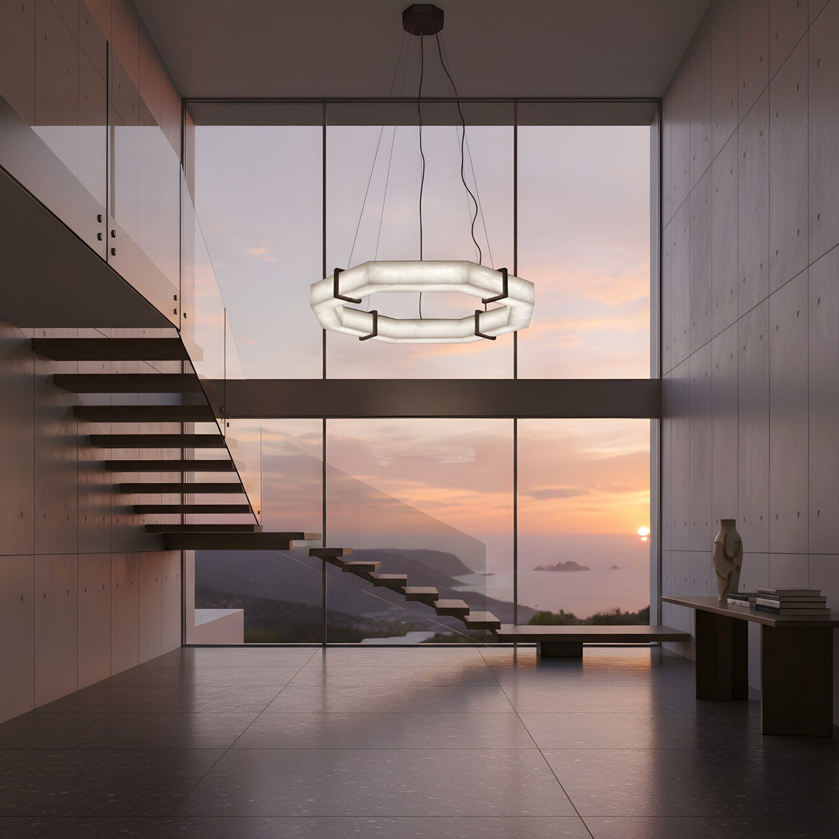 Vireon LED Small Alabaster Chandelier - Bronze & Soft White
