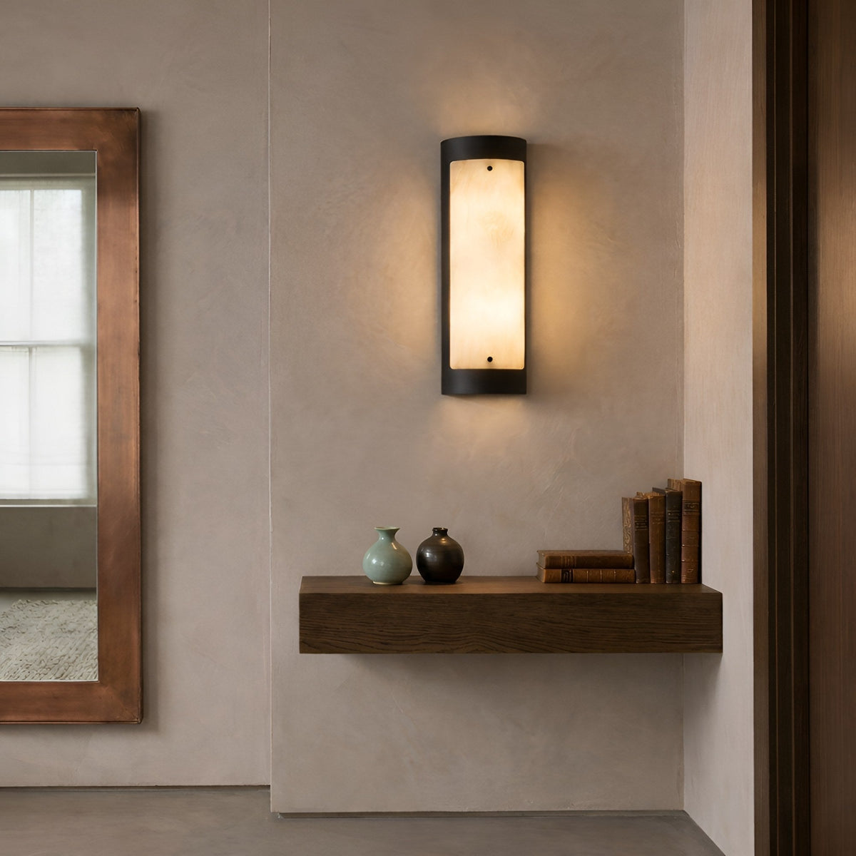 Elantra LED Vertical Alabaster Wall Light Small - Black
