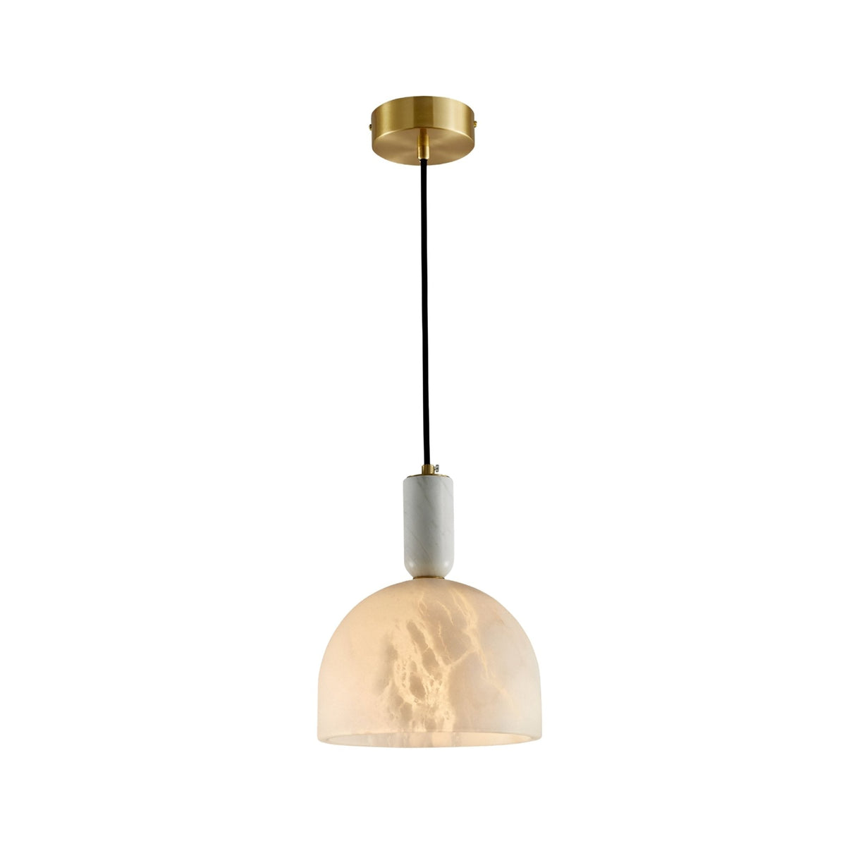 Belvix Medium Alabaster Dome Pendant Light - Soft White & Brushed Brass