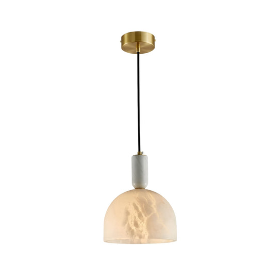 Belvix Medium Alabaster Dome Pendant Light - Soft White & Brushed Brass
