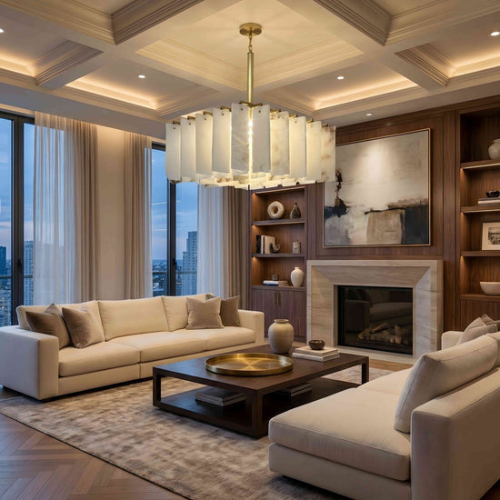Lunaro 20 Light Tiered Alabaster Chandelier - Brushed Brass