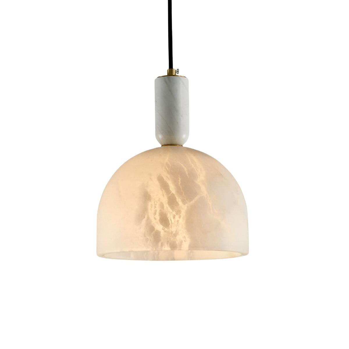 Belvix Medium Alabaster Dome Pendant Light - Soft White & Brushed Brass