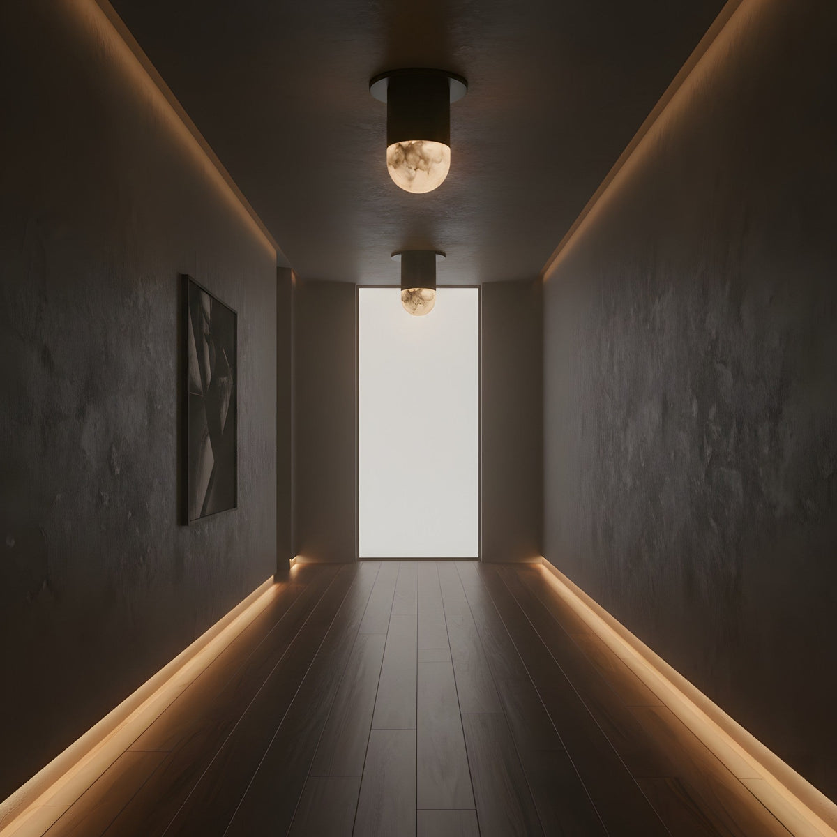 Elara LED Mini Drop Alabaster Semi-Flush Ceiling Light - Matte Black