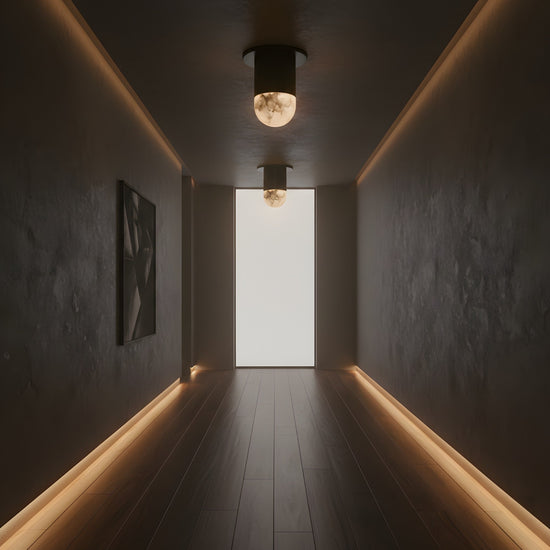 Elara LED Mini Drop Alabaster Semi-Flush Ceiling Light - Matte Black