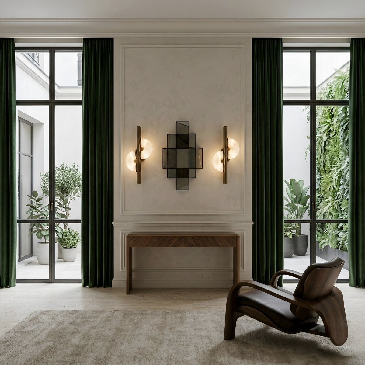 Lyra LED Twin Disc Alabaster Wall Light - Brushed Brass