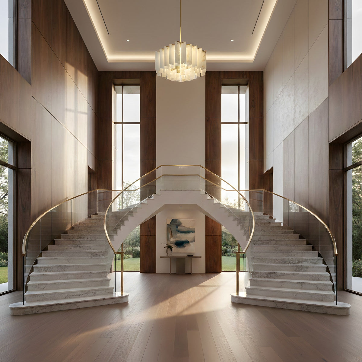 Lunaro 20 Light Tiered Alabaster Chandelier - Brushed Brass