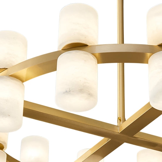 Valenro 32 Light Cylindrical Alabaster Chandelier - Soft White & Brass