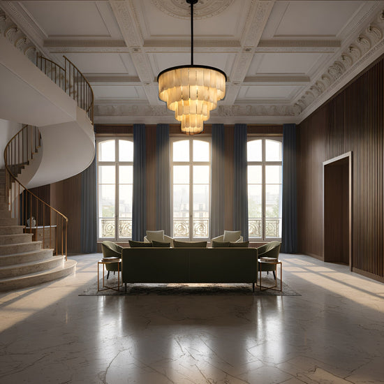 Auravel 20 Light Tiered Alabaster Chandelier - Matte Black