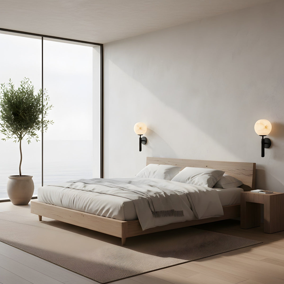 Luceris Alabaster Sphere Wall Light - Matte Black