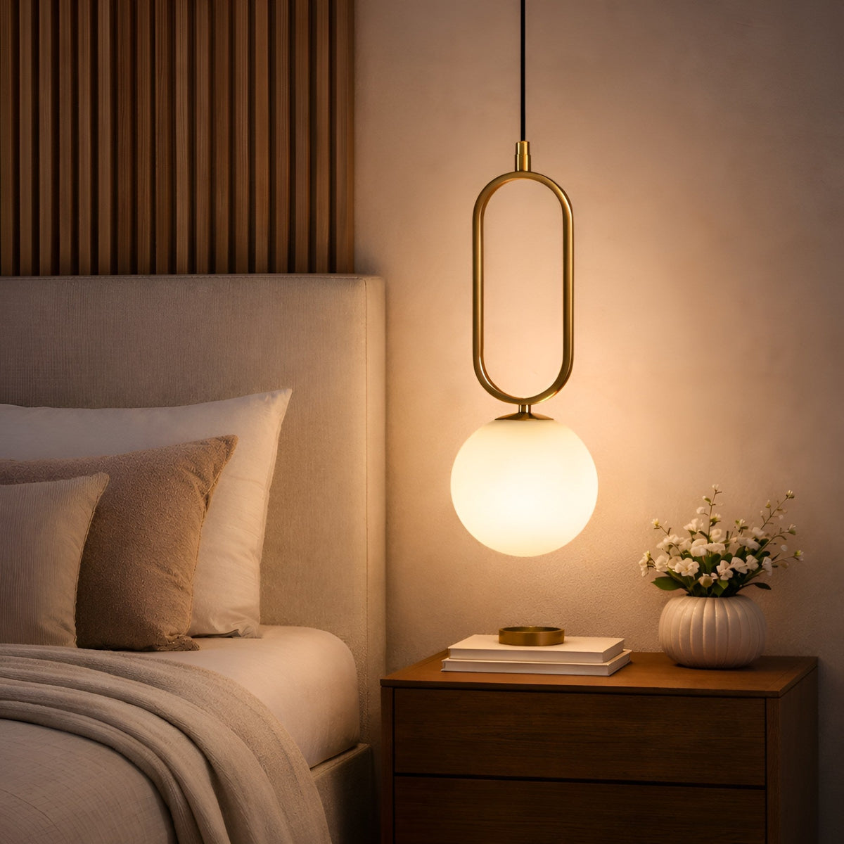 Orvyn Small Globe Alabaster Pendant Light - Soft White & Brushed Brass