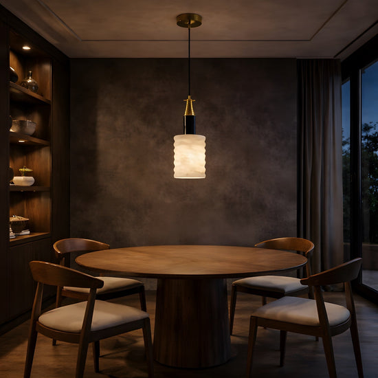 Bellaro Textured Alabaster Column Pendant Light - Soft White & Brass