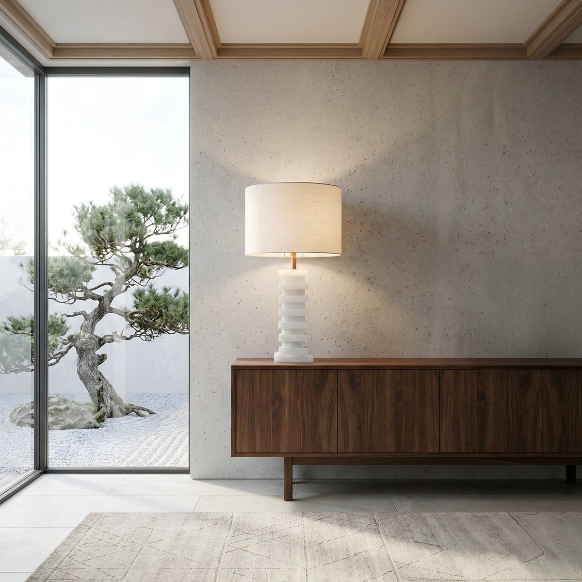 Echelon 1 Light Stepped Alabaster Table Lamp - Brass & Soft White