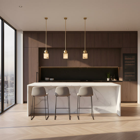 Serano Small Alabaster Pillar Pendant Light - Brass