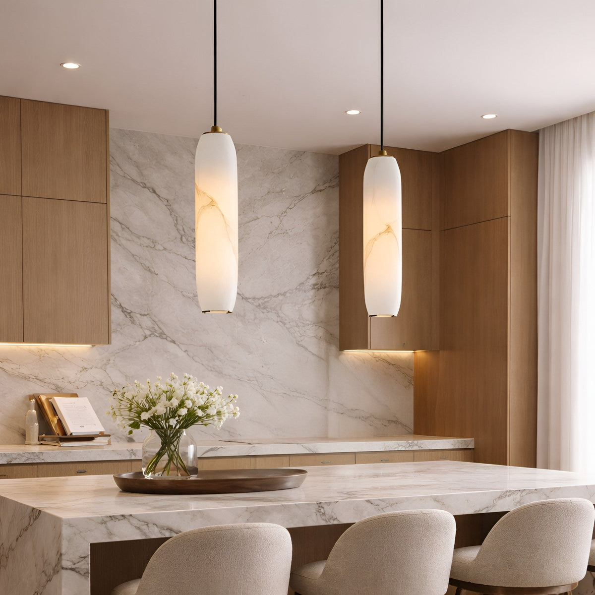 Vireth Large Cylinder Alabaster Pendant Light - Soft White