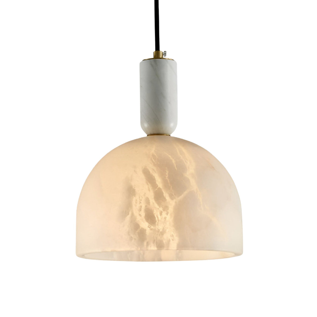 Belvix Large Dome Alabaster Pendant Light - Soft White & Brushed Brass