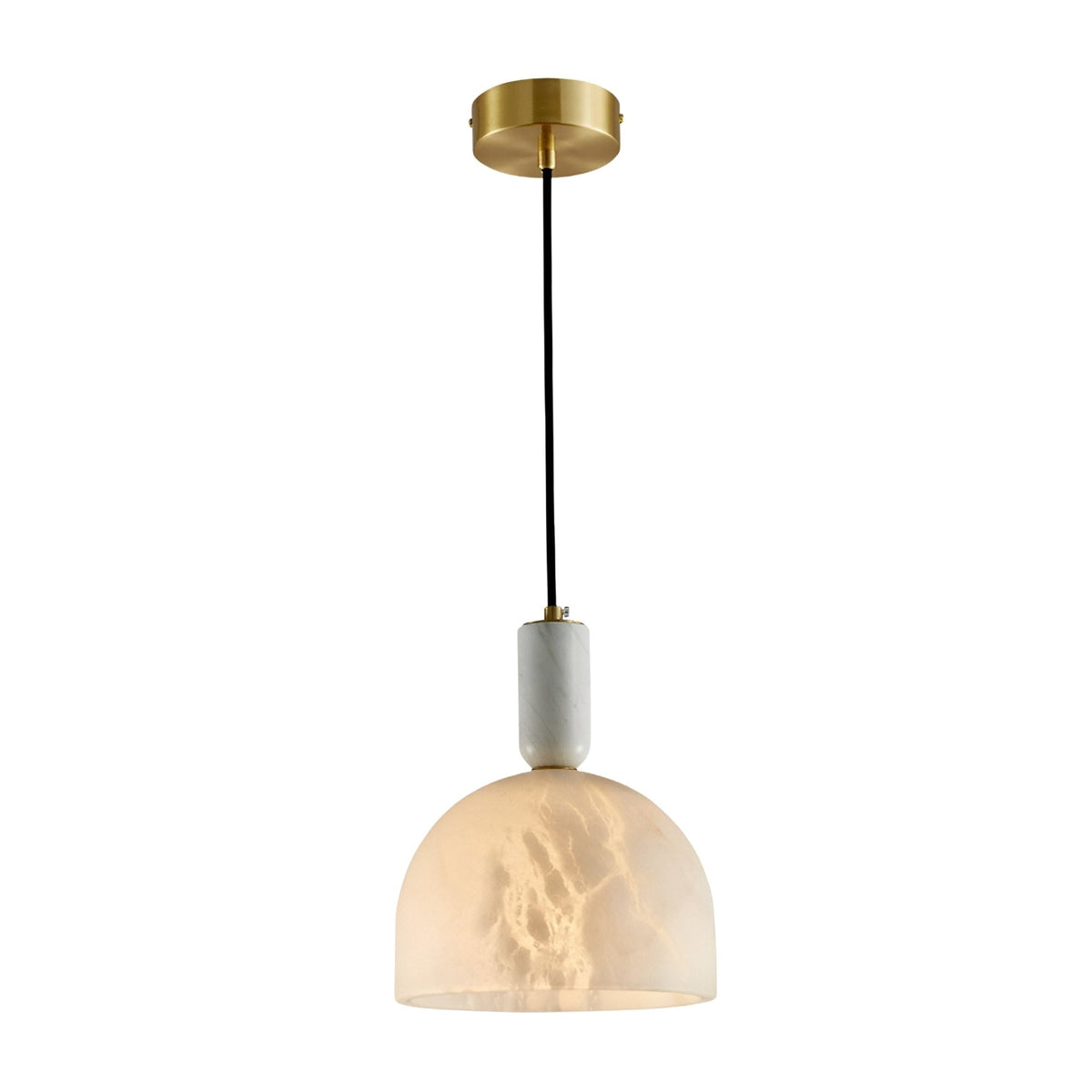 Belvix Large Dome Alabaster Pendant Light - Soft White & Brushed Brass