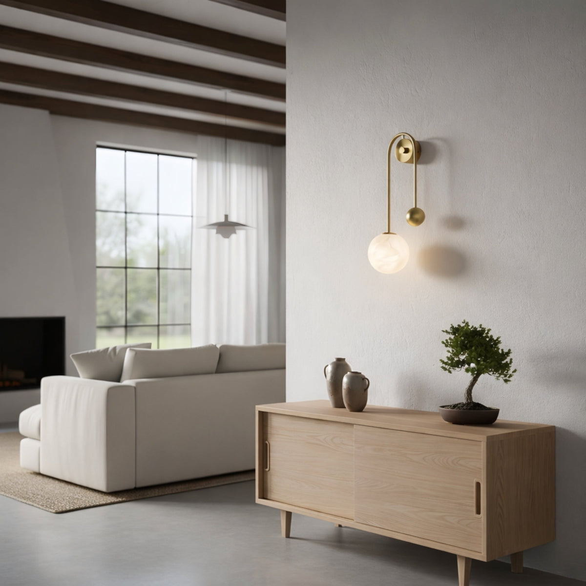 Risa 1 Light Arched Drop Alabaster Wall Light - Brushed Brass