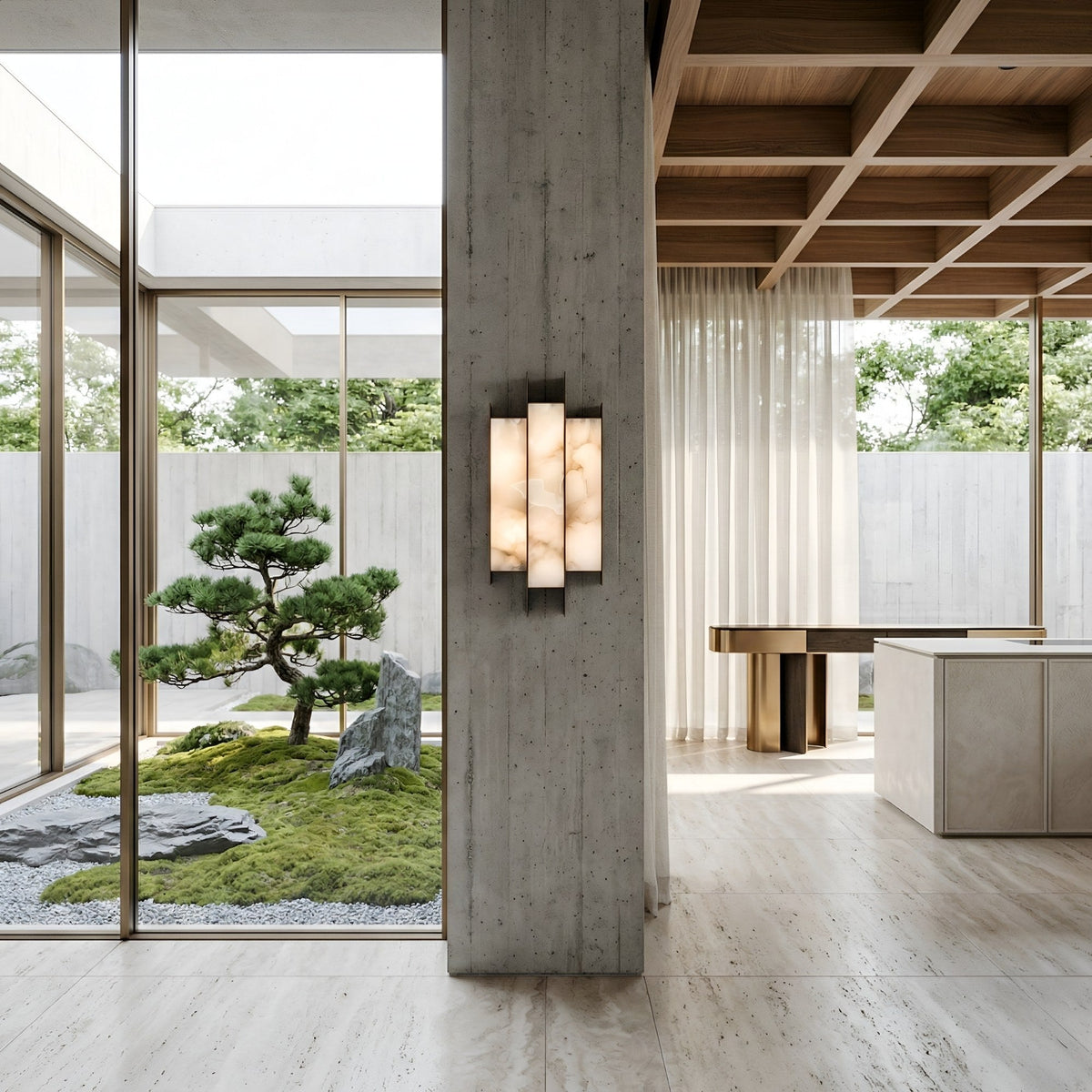 Tessaro LED Layered Panel Alabaster Wall Light - Soft White & Black