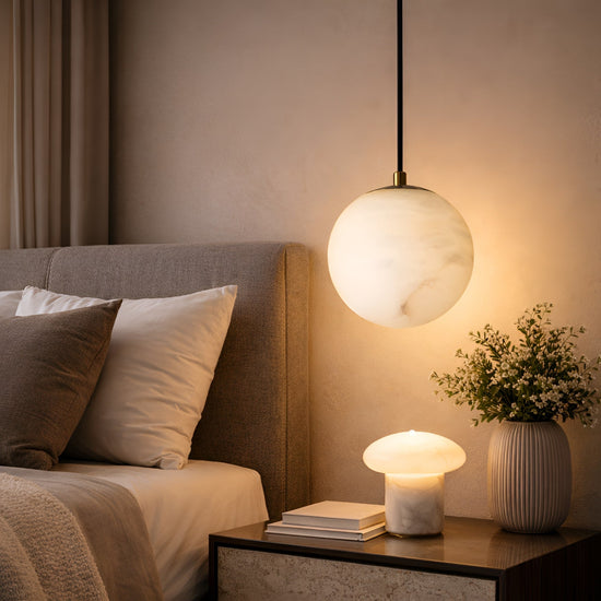 Lyvane Small Alabaster Globe Pendant Light - Brushed Brass