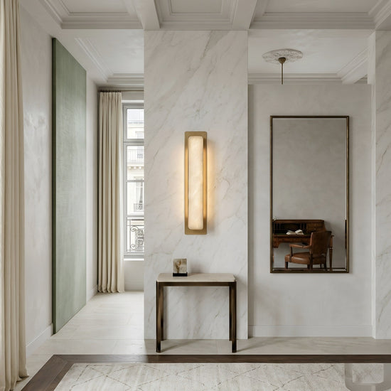 Astrielle LED Vertical Alabaster Wall Light - Brushed Brass
