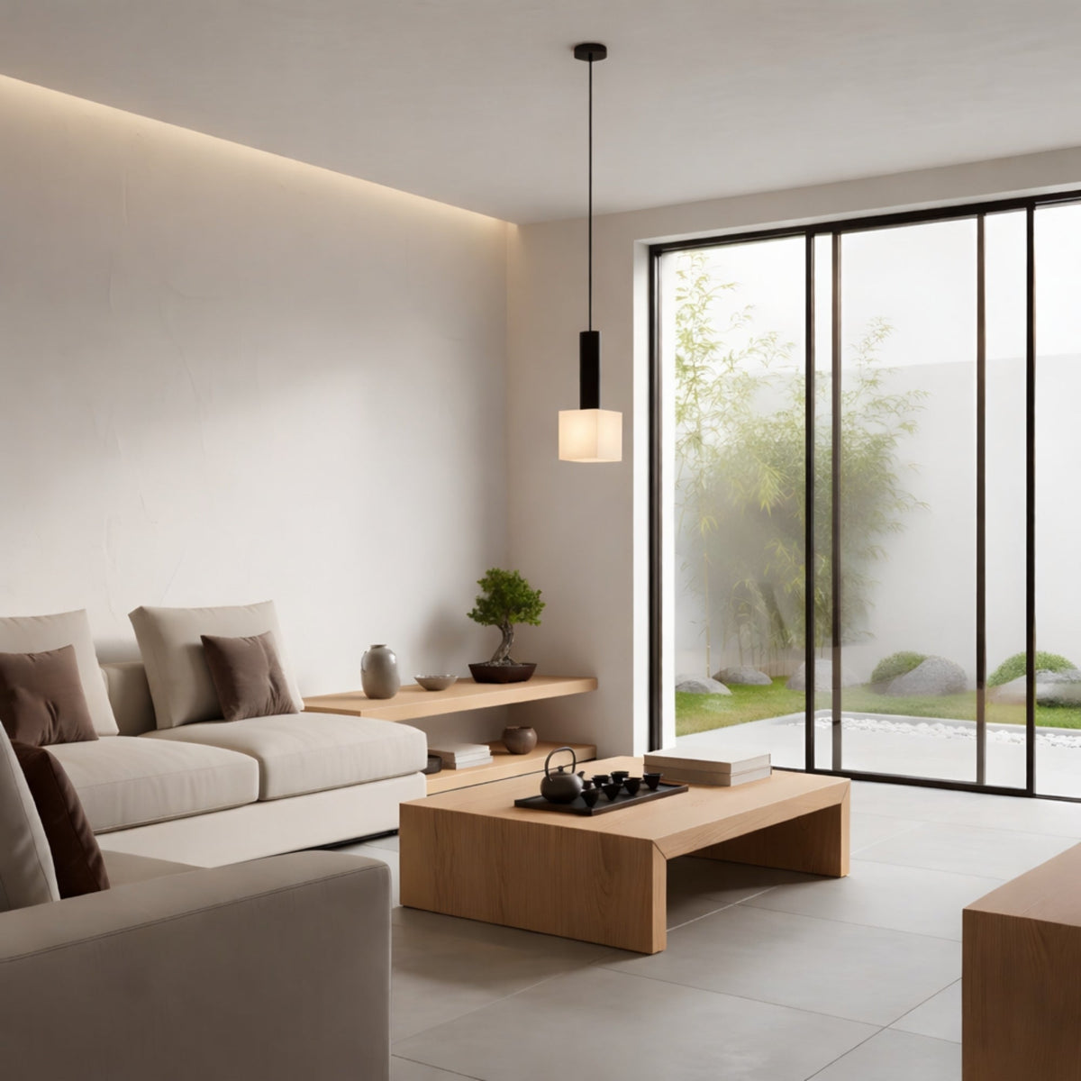 Norevia Cube Alabaster Pendant Light - Soft White & Matte Black