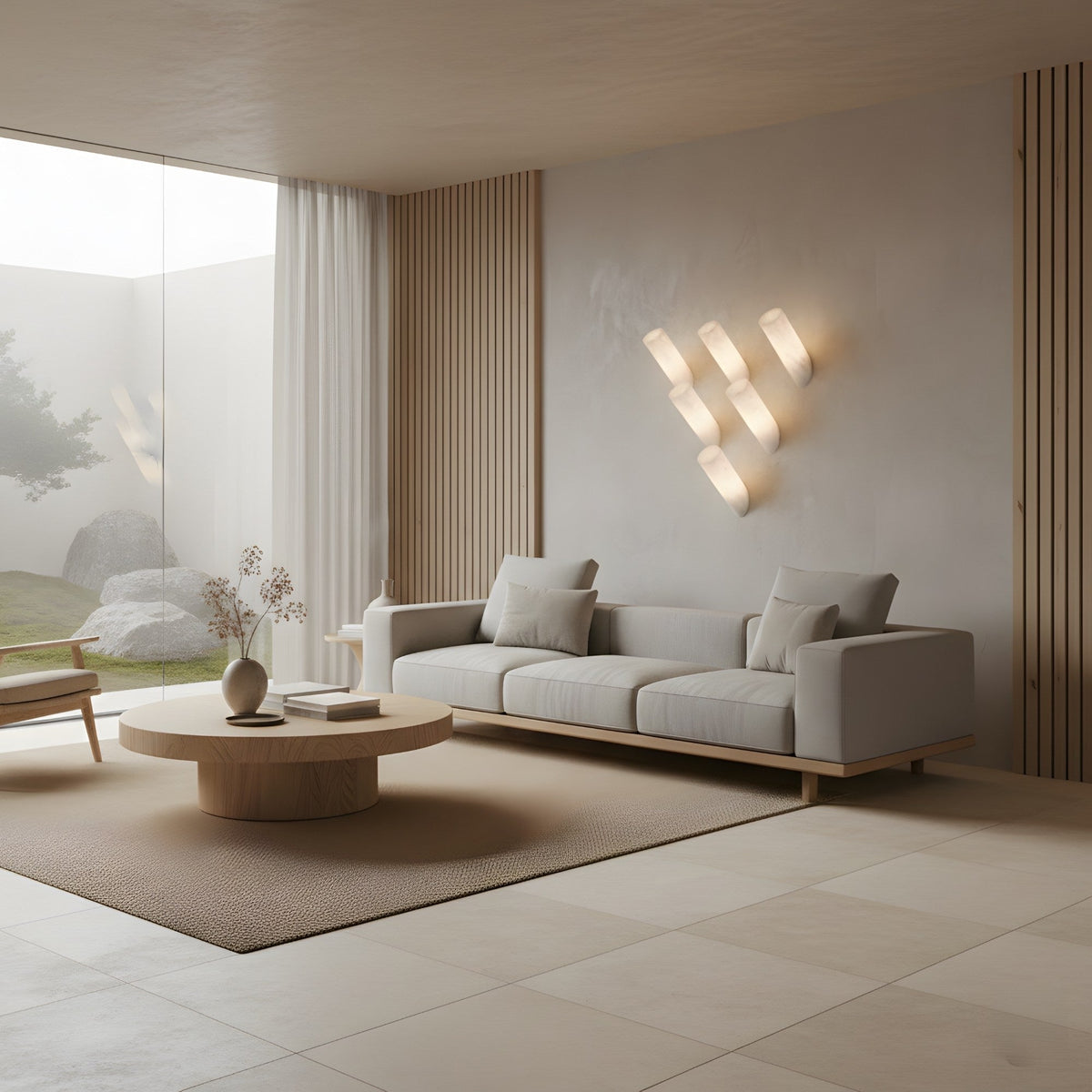 Velari LED Angled Cylinder Alabaster Wall Light - Soft White