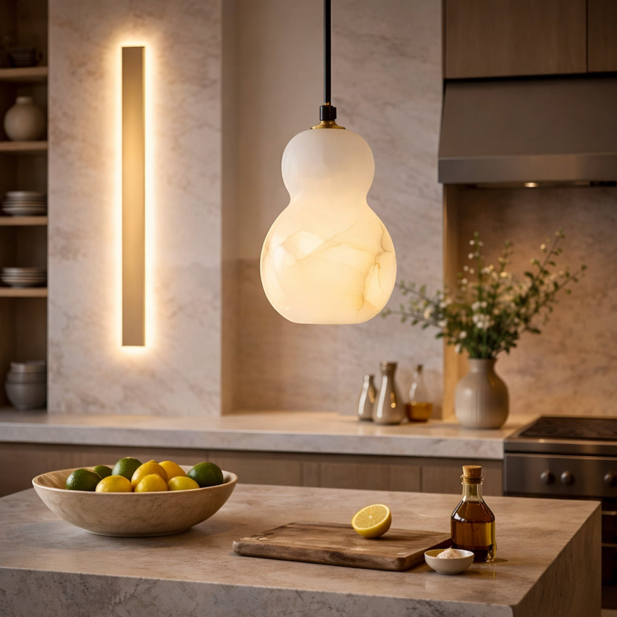 Orlune LED Sculpted Pear Alabaster Pendant Light - Soft White