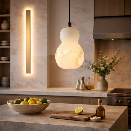 Orlune LED Sculpted Pear Alabaster Pendant Light - Soft White