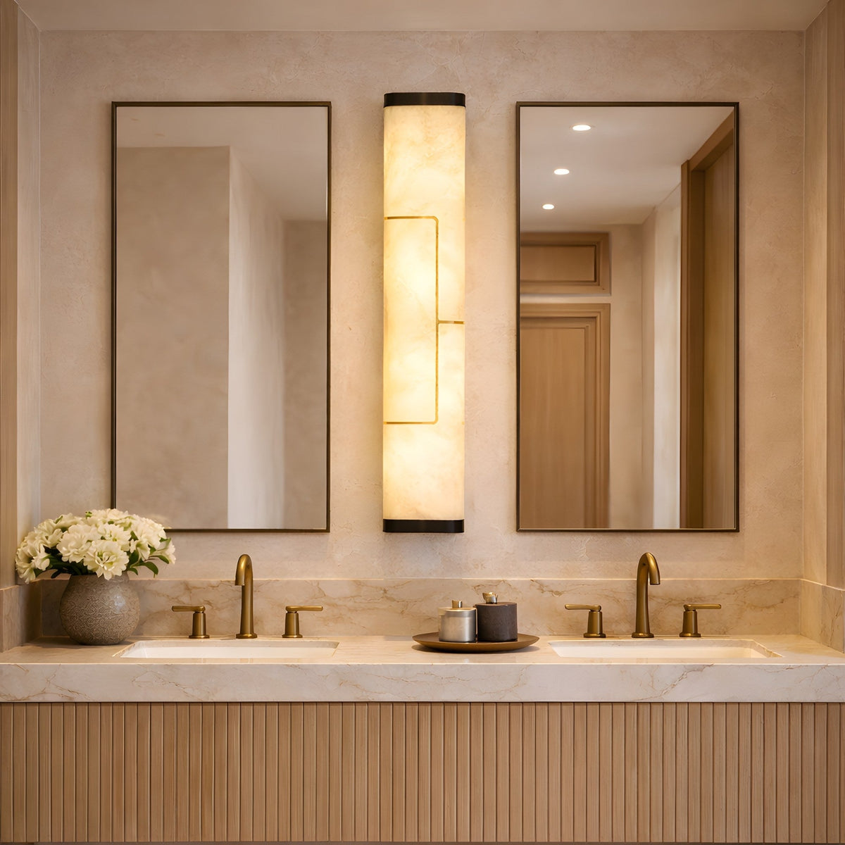 Eryndor LED Alabaster Wall Light - Matt Black & Soft White