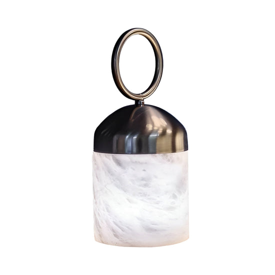 Aurelio LED Ring-Handle Alabaster Table Lamp - Satin Nickel
