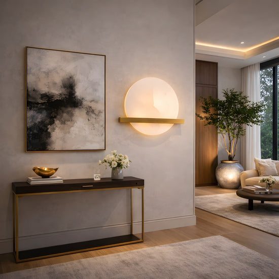Caldris LED Circular Alabaster Wall Light - Brushed Brass