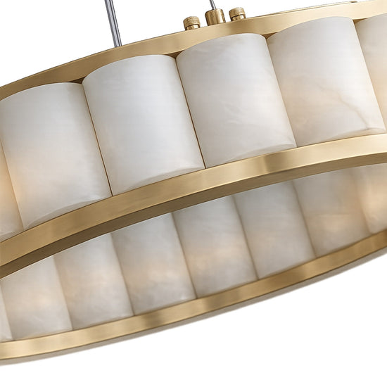 Orion 48 Light 2 Tier Ring Alabaster Chandelier - Soft White & Brushed Brass