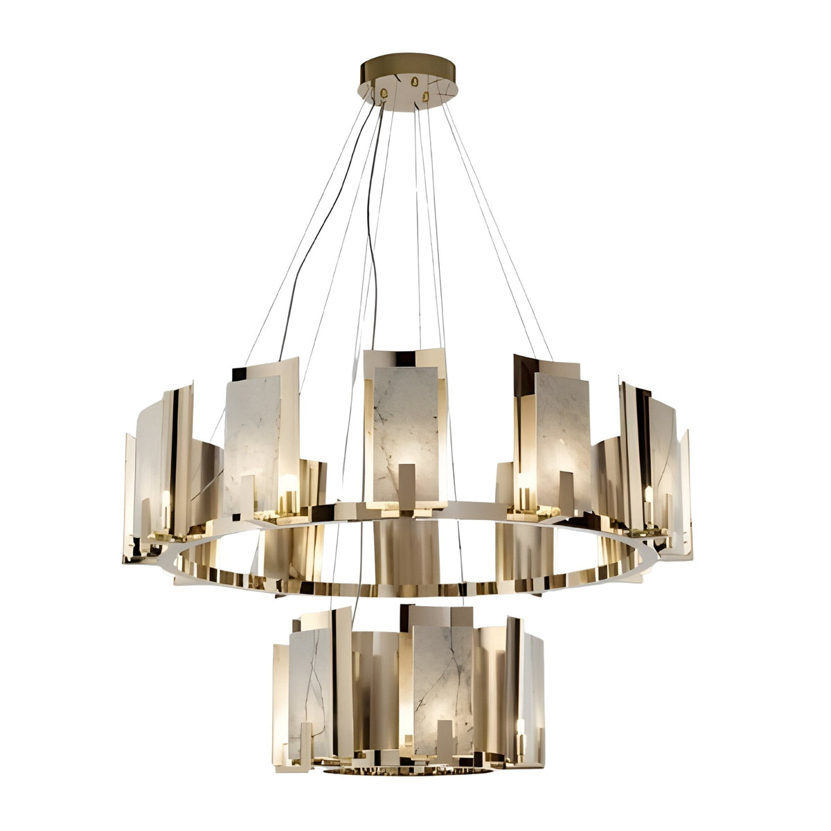 Aurevon 16 Light 2 Tier Circular Alabaster Chandelier - Copper