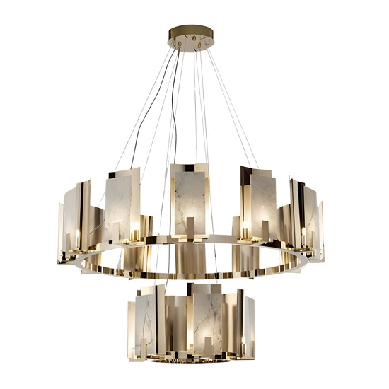 Aurevon 16 Light 2 Tier Circular Alabaster Chandelier - Copper
