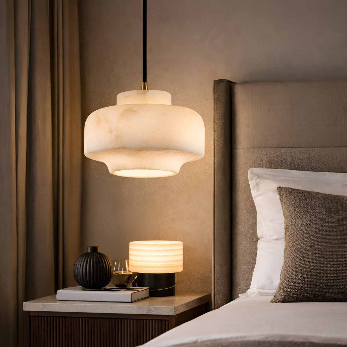 Doreth Large Dome Alabaster Pendant Light - Soft White & Brushed Brass