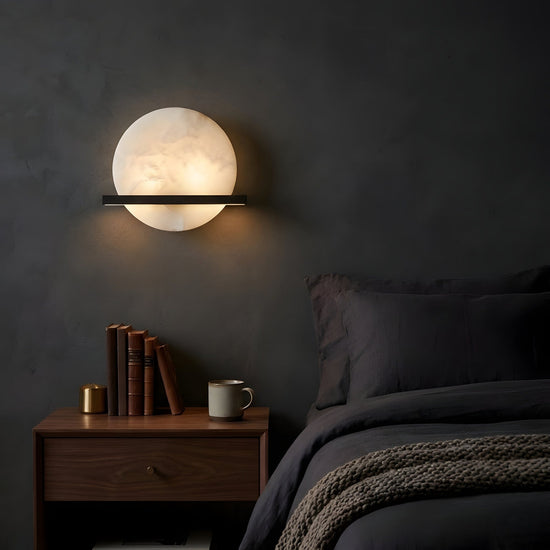 Caldris LED Circular Alabaster Wall Light - Matt Black