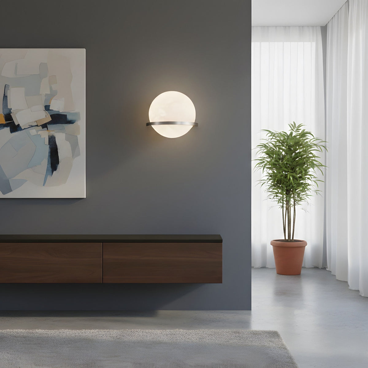 Caldris LED Circular Alabaster Wall Light - Satin Nickel