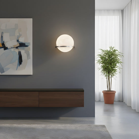 Caldris LED Circular Alabaster Wall Light - Satin Nickel