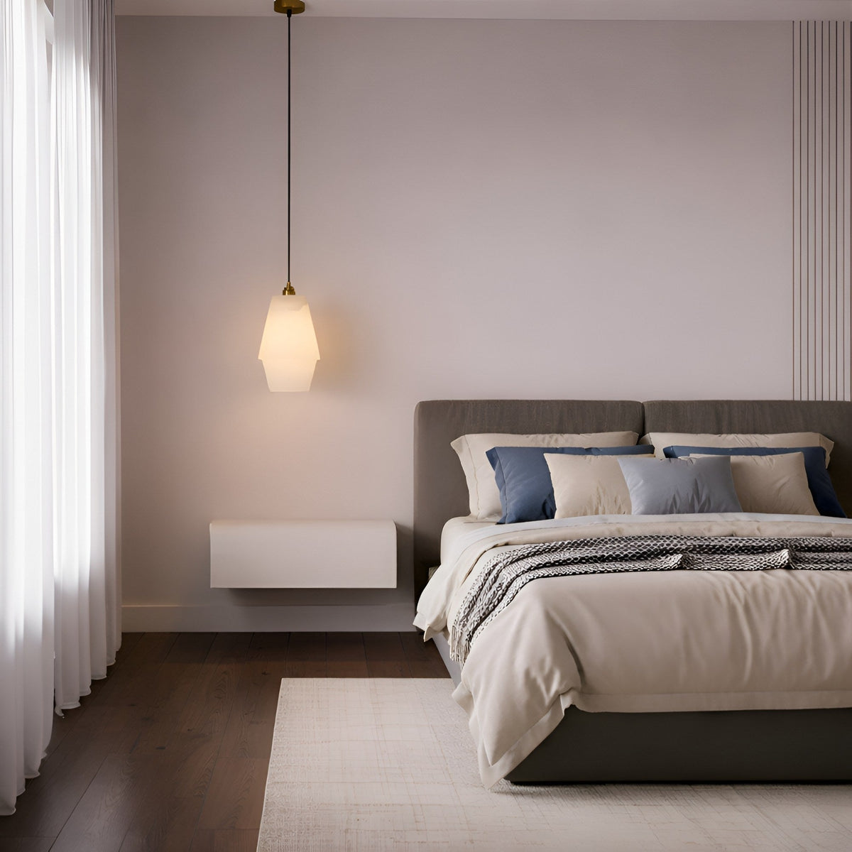 Bellorin Small Alabaster Pendant Light - Brushed Brass
