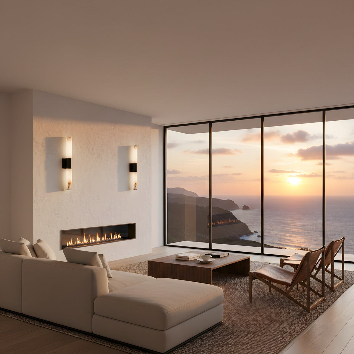 Fiora LED Alabaster Wall Light - Matt Black & Soft White