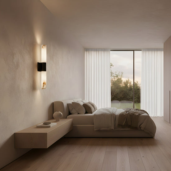 Fiora LED Alabaster Wall Light - Matt Black & Soft White