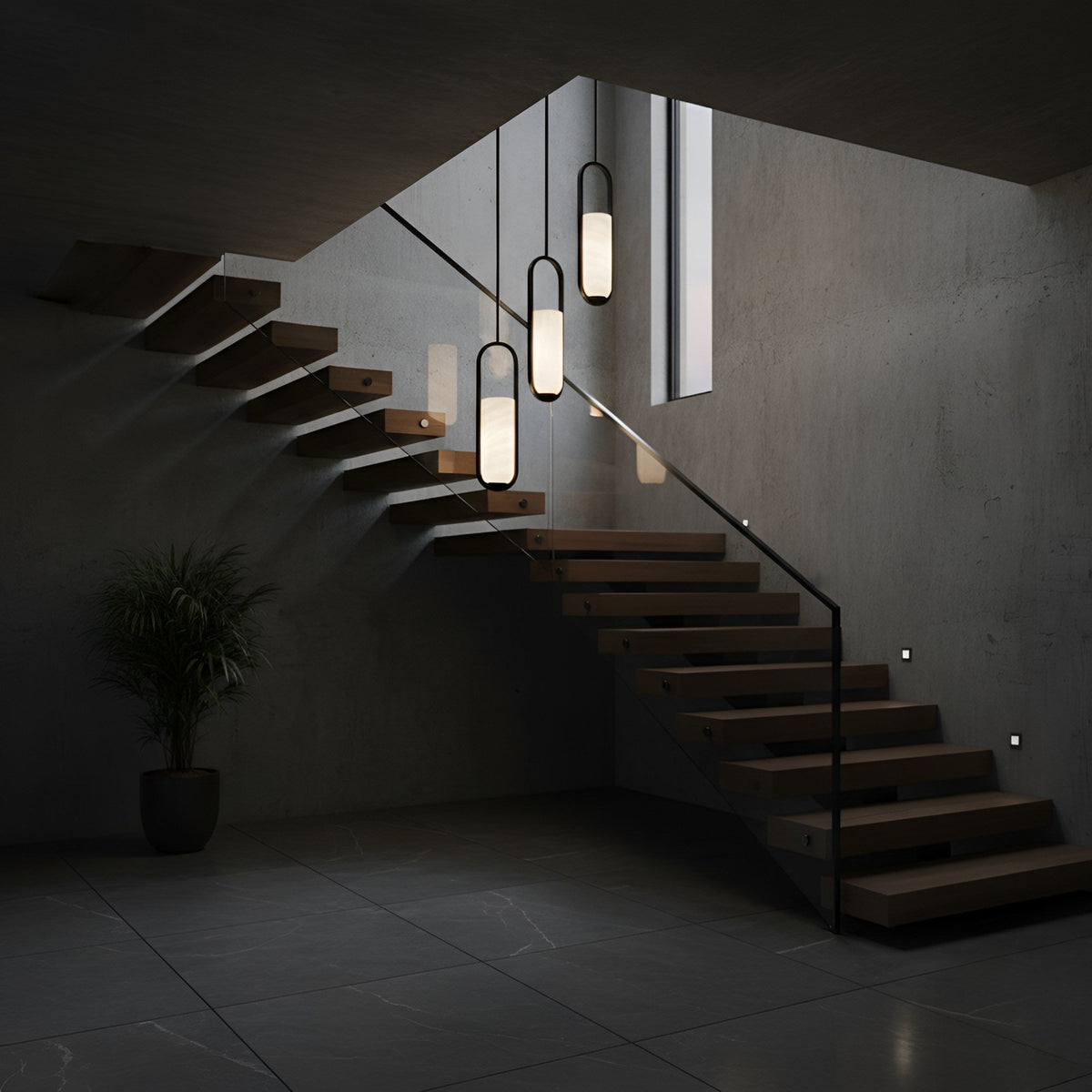 Arvion Slim Capsule Alabaster Pendant Light - Soft White & Matte Black