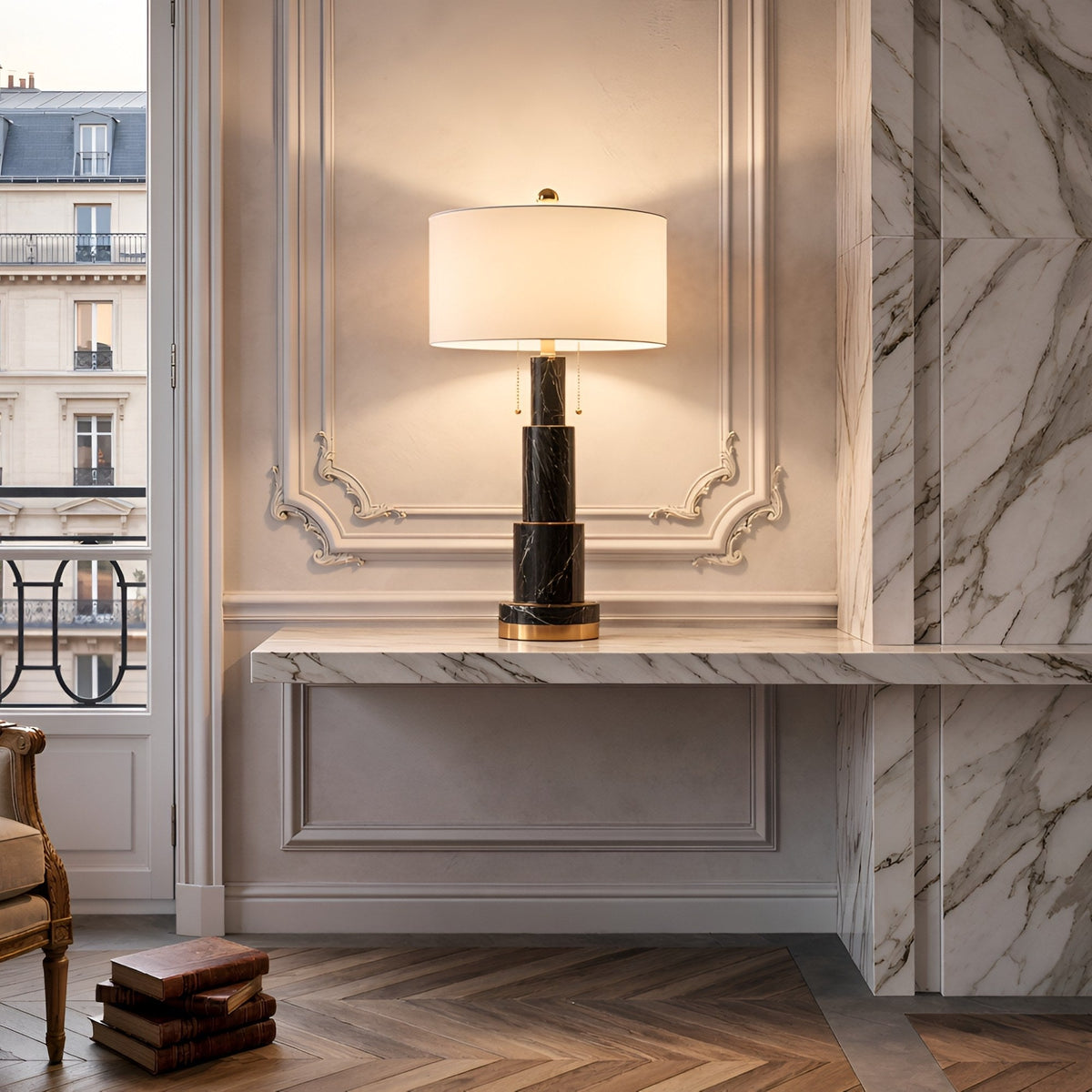 Eloria Stacked Alabaster Table Lamp - Black & White
