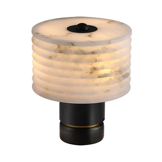 Stravion Ribbed Alabaster Table Lamp - Black Marble Base