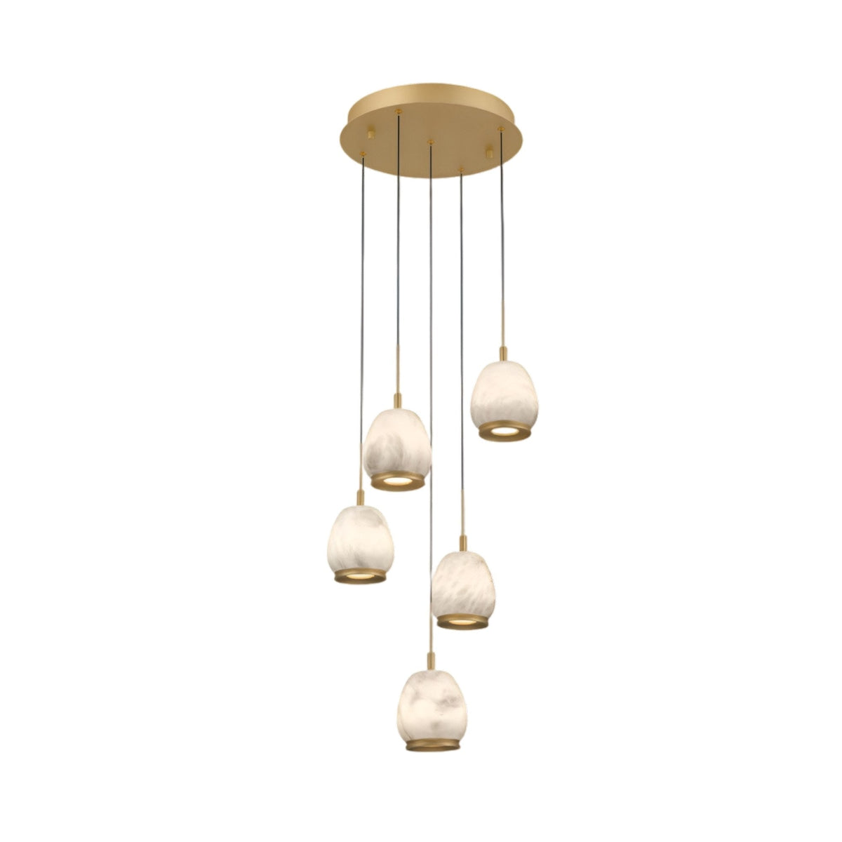 Aurevia 5 Light LED Alabaster Drop Cluster Chandelier 360mm - Brushed Brass