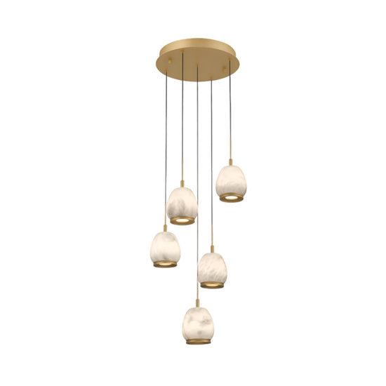 Aurevia 5 Light LED Alabaster Drop Cluster Chandelier 360mm - Brushed Brass