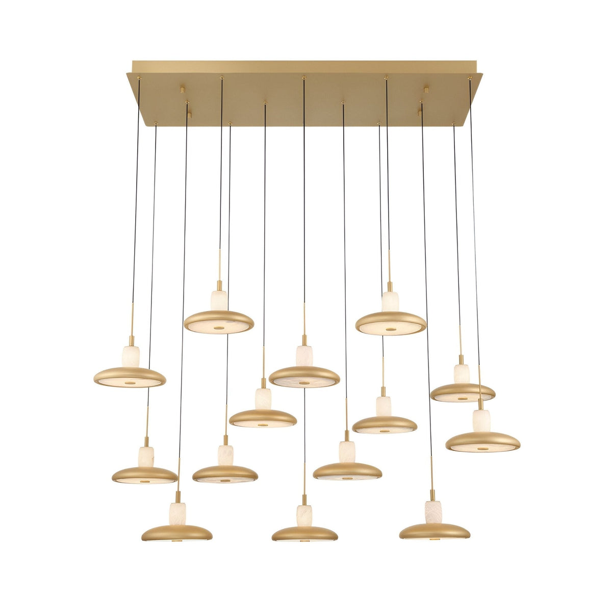 Aurevia 14 Light LED Linear Alabaster Chandelier - Brushed Brass